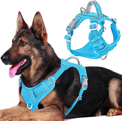BARKBAY Dog Harness No Pull with ID Tag Pocket - Heavy Duty, Reflective, Easy Control for Large Dogs(Blue,XL)