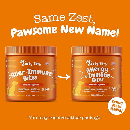 Zesty Paws Senior Allergy Immune Bites - Dog Allergy Chews, Dog Probiotics for Itchy Skin and Ears, Salmon, 90ct