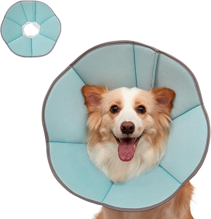 MAXFUT Dog Cone Collar,Soft Cone for Dogs to Stop Licking After Surgery,Non Inflatable Dog Donut Cone (Light Blue, L)