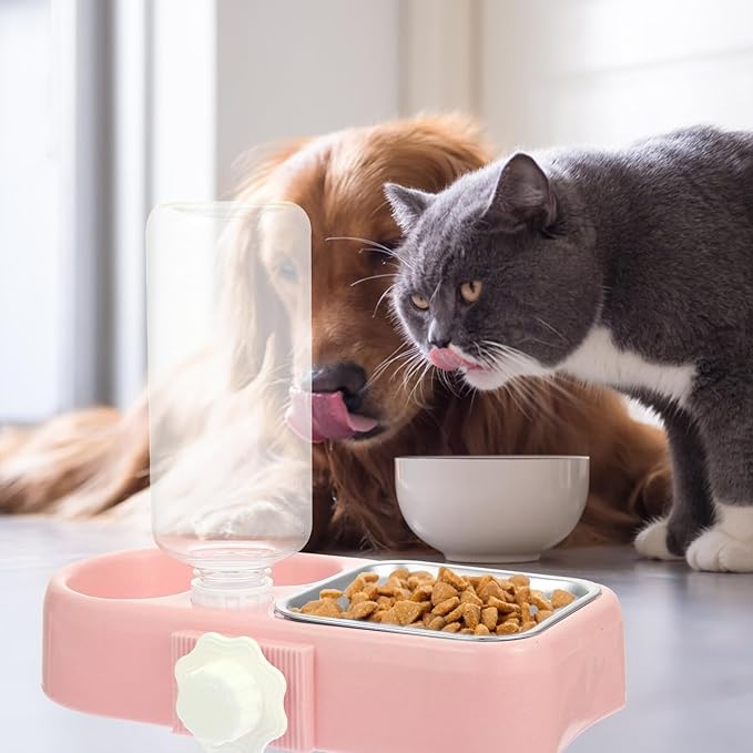 UKCOCO Automatic Hanging Dog Bowl and Cat Water Feeder Set, Detachable Anti-Skid Pet Feeding Bowls for Cages, Suitable for Puppies and Small Dogs, Pink Color with Food-Grade Material