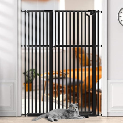 Senneny 63" Extra Tall Cat Gate Auto Close & One-Hand Open, Includes Extension, No Drilling Pressure & Wall Mounted Kits, Metal Pet Gate Fits Openings 41.3" to 45.2" Wide, Black