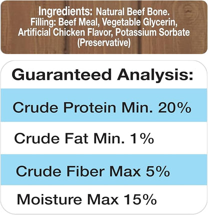 Cadet Stuffed Shin Bone, Long-Lasting Dog Chew Bones for Aggressive Chewers, High Protein Filled Bone Dental Chew for Dogs, Chicken Flavor Filling, 3-4" for Small Dogs