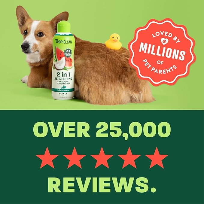 TropiClean Watermelon Refreshing 2-in-1 Cat & Dog Shampoo and Conditioner | Cat & Dog Bath Supplies | 20 oz | Made in The USA