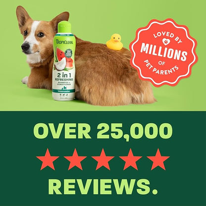 TropiClean Watermelon Refreshing 2-in-1 Cat & Dog Shampoo and Conditioner | Cat & Dog Bath Supplies | 20 oz | Made in The USA