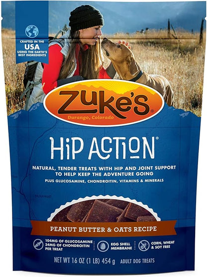 Pet Faves 3 Pack Zuke Hip Action Hip & Joint Support Treats for Dogs 3 Flavor: (1) Roasted Beef Recipe, (1) Fresh Peanut Butter Formula, and (1) Roasted Chicken Recipe (16oz Each) with 10ct Wipes