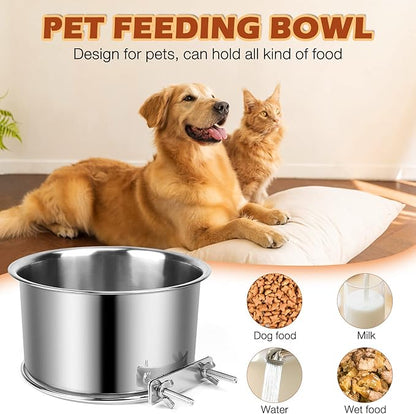 Crate Food and Water Bowl, ShineMe 2 Pack Stainless Steel Hanging Pet Bowls for Crates Kennels Cages, Metal Dog Crate Bowls Hanging No Spill for Medium and Large Pets (7.1 * 3.5” & 5.5 * 3.2”)