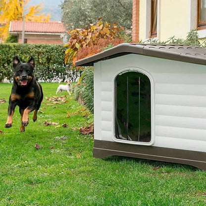 Ferplast Outdoor Kennel, Dog House DOGVILLA 90 in Resistant Thermoplastic Resin, Opening Side Panel
