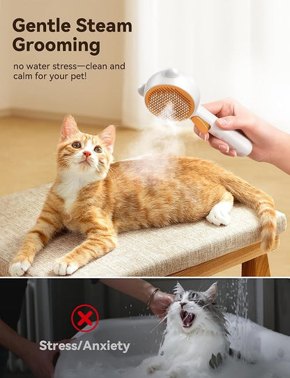 Pet Steam Brush for Dogs & Cats, Brushes for Indoor Cats with Release Button, Dual Speed Spray USB Rechargeable Grooming Supplies, Dog Brush for Shedding Suitable for All Long- and Short-haired Pets