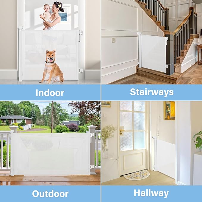 PRObebi Retractable Baby & Dog Gate - Extends to 54" Wide, 34" Tall - Stair, Doorway & Hallway Use