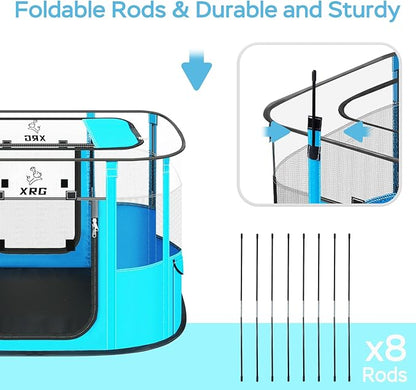 Portable Pet Playpen with Waterproof pad, Collapsible Crates Kennel Playpen for Dog cat and Rabbit &Travel playpen Outdoor or Indoor (Medium（31.5" L x 23.6" W x 21.7" H）, Clear Blue)