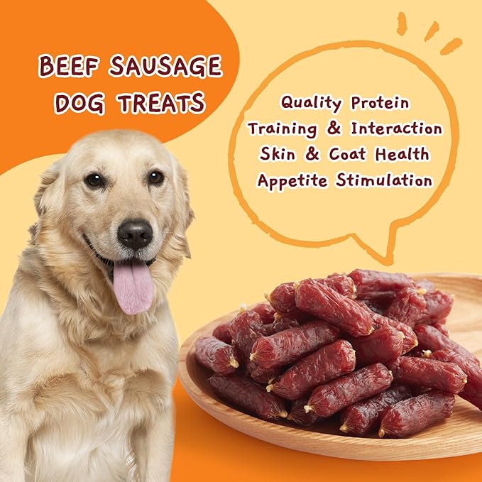 Jungle Calling Soft Beef Sausage Dog Treats, Grain-Free High Protein Tender Beef Jerky, Easy to Chew Training Treats for Small & Medium Dogs, 10.6 oz