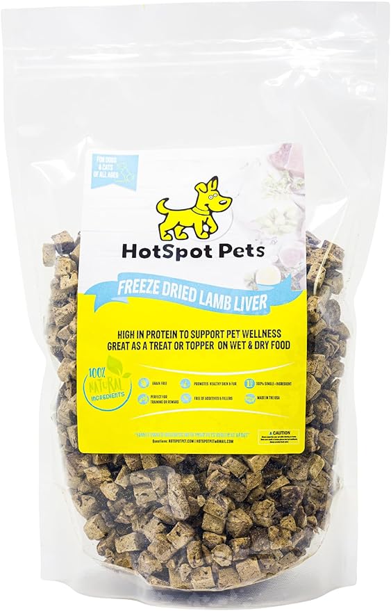 hotspot pets Freeze Dried Lamb Liver Treats for Cats & Dogs (1 Pound Bag 300+ pcs) Made in USA - Healthy, Single Ingredient Training Treats & Cat Snacks, Perfect Bite Size Snack