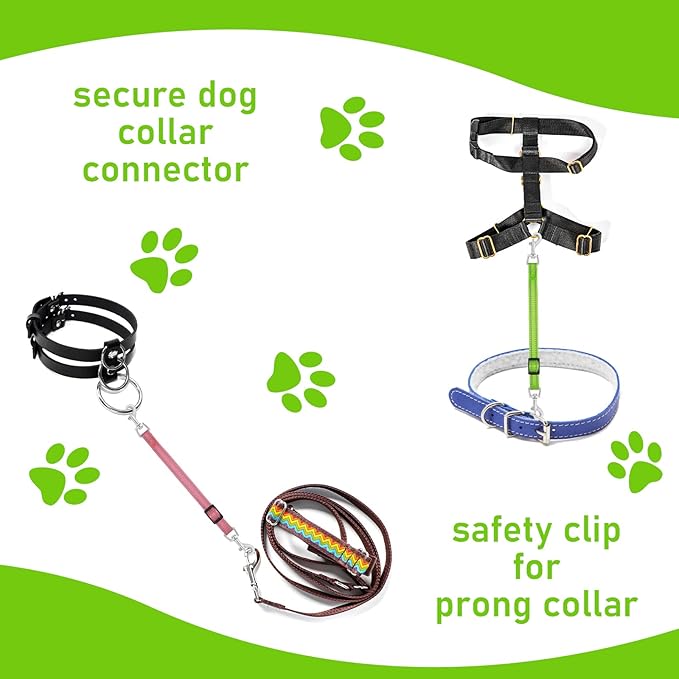 Cobee 2 Pcs Reflective Nylon Puppy Collar Clips, Backup Collar, Safety Adjustable Pet Dog Harness Connector, Double Ended Backup Clasp Clip for Dog Puppies (Green, Pink)
