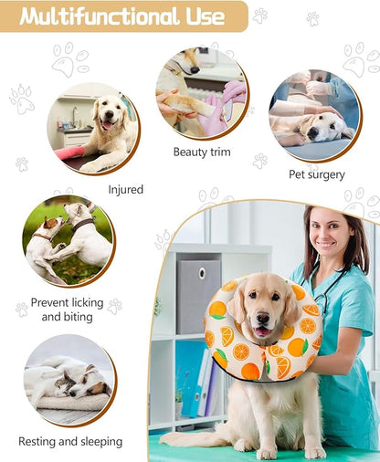 MIDOG Inflatable Dog Cone Alternative for After Surgery - Soft Protective Donut Collar Prevents Licking, Comfortable Recovery E-Collar Alternative for Small Medium Large Dogs (Orange,M)
