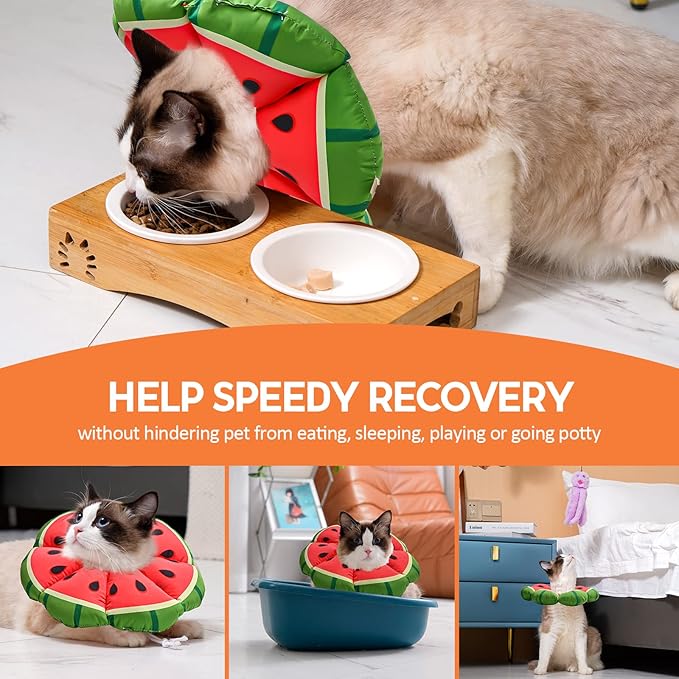 Avont Cat Cone Collar Soft, Adjustable Recovery E Collar Alternative for Cats Kittens Puppies, Elizabethan Neck Cone of Shame to Prevent Licking Biting After Surgery Protect Wounds -Melon(S)