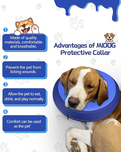 MIDOG Soft Inflatable Dog Cone,Donut E-Collar Alternative for After Surgery, Prevents Licking, Allowing Normal Eating & Vision,Comfortable Recovery Collar for Small Medium Large Dogs&Cats, DarkBlue-L+