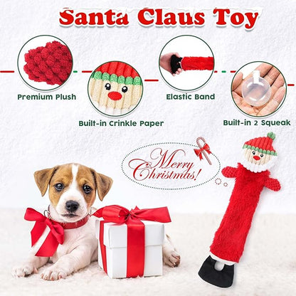 LOYEE Christmas Dog Toys 8 Pack - Santa Squeaky Plush Chew for Puppy, Durable Interactive Rope for Teething, Treating Ball and Bone Rubber for Small Dogs