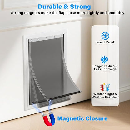 2 Pack Large Dog Door Replacement Flaps with Metal Bracket, Screws and Washers, Compatible with Petsafe Freedom Doggie Doors, PAC11-11039 10 1/8" X 16 7/8" -with Screws(Smoky Translucent)