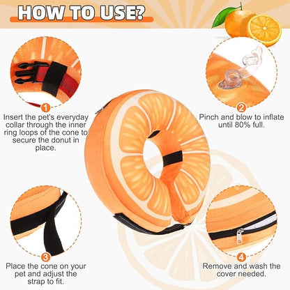 KOOLTAIL Inflatable Dog Cone Collar, Soft Donut E Collar for Dogs After Surgery to Stop Licking Enhanced Alternative, Blow Up Pet Neck Pillow Recovery Adjustable Cone for Dog Cat,Upgrade Size,Orange M