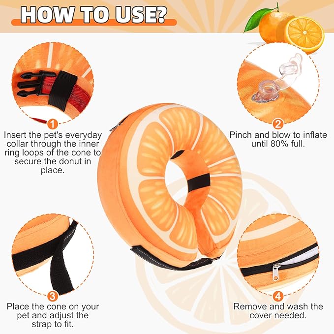KOOLTAIL Inflatable Dog Cone Collar, Soft Donut E Collar for Dogs After Surgery to Stop Licking Enhanced Alternative, Blow Up Pet Neck Pillow Recovery Adjustable Cone for Dog Cat,Upgrade Size,Orange L