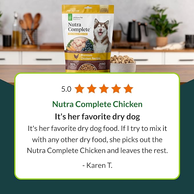 ULTIMATE PET NUTRITION Nutra Complete, 100% Freeze Dried Veterinarian Formulated Raw Dog Food with Antioxidants Prebiotics and Amino Acids, (1 Pound (Pack of 4), Chicken)