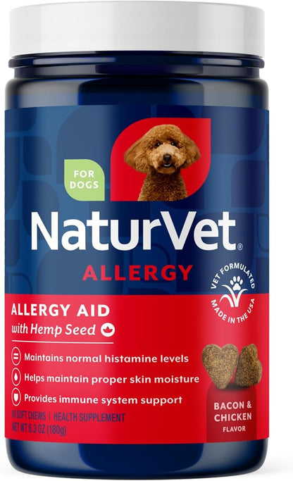 NaturVet Hemp Allergy Aid Supplement for Dogs, Hemp Seed, Antioxidants, Omegas, Dha & Epa for Healthy Skin & Respiratory Health, 60 Count