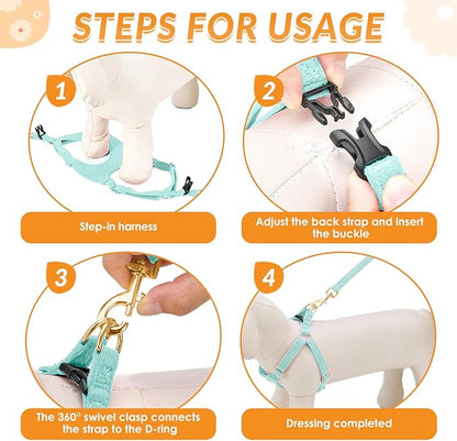 SlowTon Dog Harness Small Sized Dog - Soft XXS Dog Harness and Leash Set No Pull No Chock, Adjustable Lightweight Puppy Harness for XS Small Medium Dogs Cats (Solid Light Blue, M)