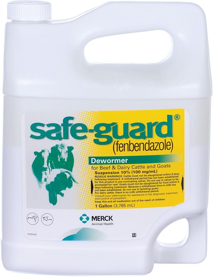 Safe-Guard Dewormer for Goats and Cattle, 10% Fenbendazole Suspension, Broad-Spectrum Oral Drench for Internal Parasite Control in Beef and Dairy Cattle, Large Volume Supply, Gallon