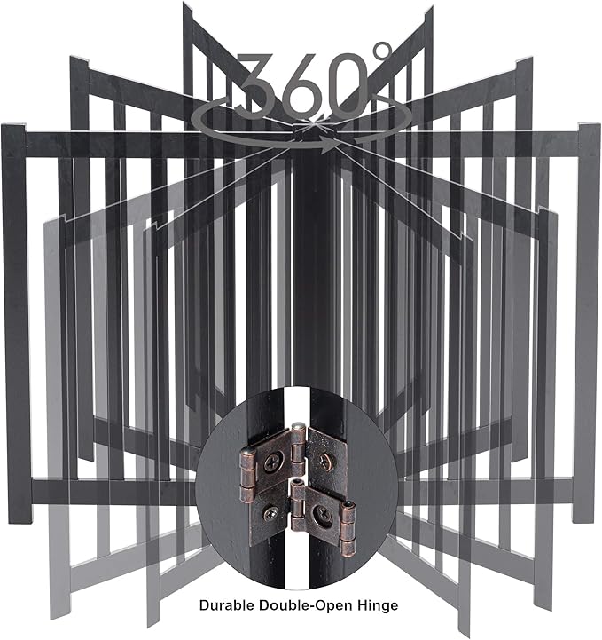 LZRS 4-Panel Wooden Free Standing Foldable Dog Gate Indoor – 24" High, Extra Wide Step-Over Safety Pet Gate for Doorways, Stairs, Hallways, Large Spaces & Playpen for Puppies Indoor Use, Black