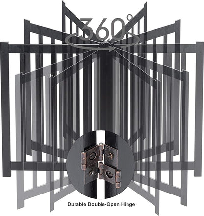 LZRS 6-Panel Extra-Wide Freestanding Wooden Dog Gate Indoor – 24”High Foldable Safety Pet Barrier for Doorways, Hallways, Kitchens, and Long Staircases, Durable Design fit Small to Medium Dogs, Black
