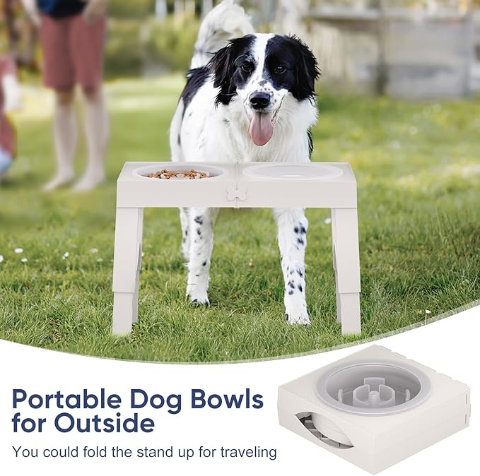 XIAZ Elevated Dog Bowls Large Breed Raised Dogs Bowl Stand Large/Medium Sized Dog Slow Feeder Dogs Bowls Food Water Stands 5 Heights Adjustable 9/11/12/14in Pet Feeder Dish Station