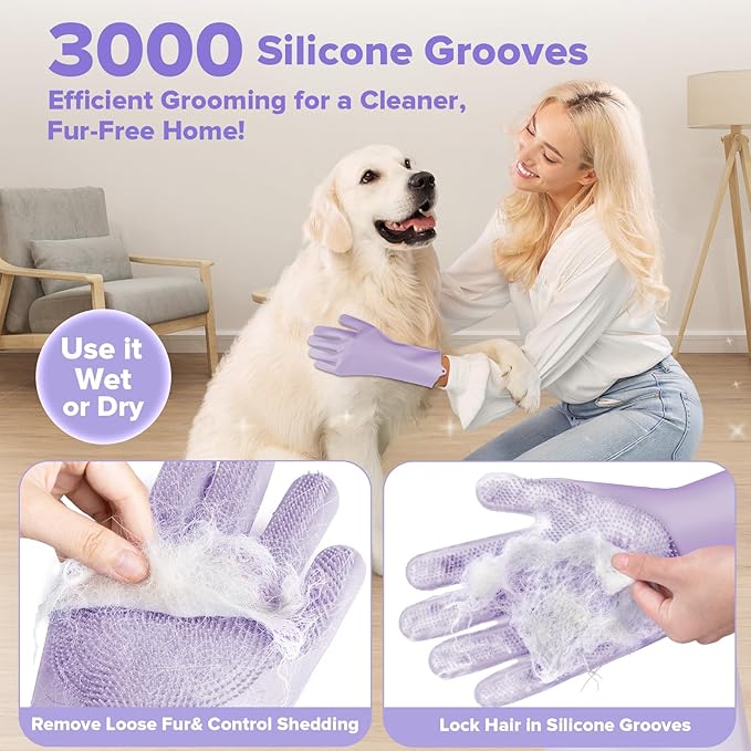 Augwind 6PCS Pet Grooming Kit for Dogs,Cats and Horses | Dog Washing Gloves | Dog Bath Brush | Dog Bath Gloves | Dog Shampoo Brush | Pet Grooming Gloves | Dog Bath Supplies (Purple)