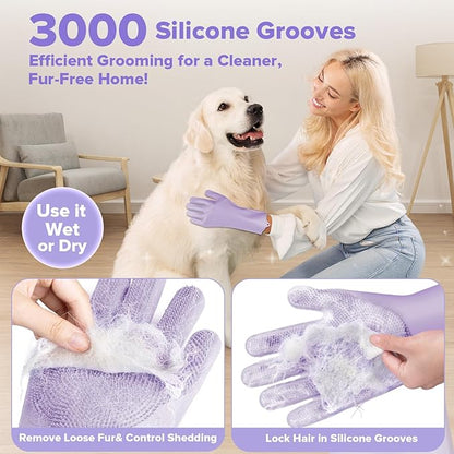 Augwind 6PCS Pet Grooming Kit for Dogs,Cats and Horses | Dog Washing Gloves | Dog Bath Brush | Dog Bath Gloves | Dog Shampoo Brush | Pet Grooming Gloves | Dog Bath Supplies (Purple)
