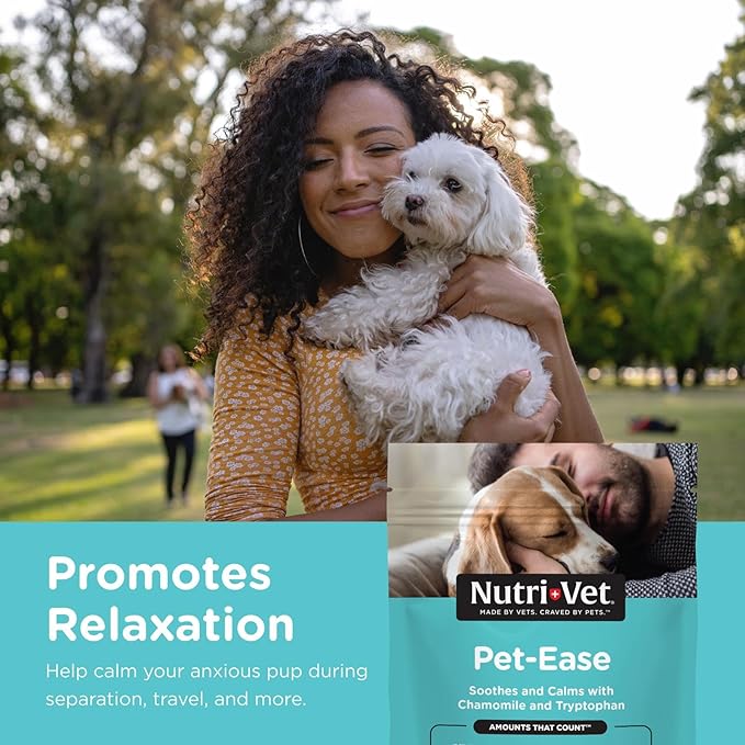 Nutri-Vet Pet-Ease Soft Chews for Dogs, Vet Formulated with Chamomile & Tryptophan to Soothe and Calm During Storms, Separation Anxiety, and Loud Noises, Dog Calming Supplement, 6.0 oz