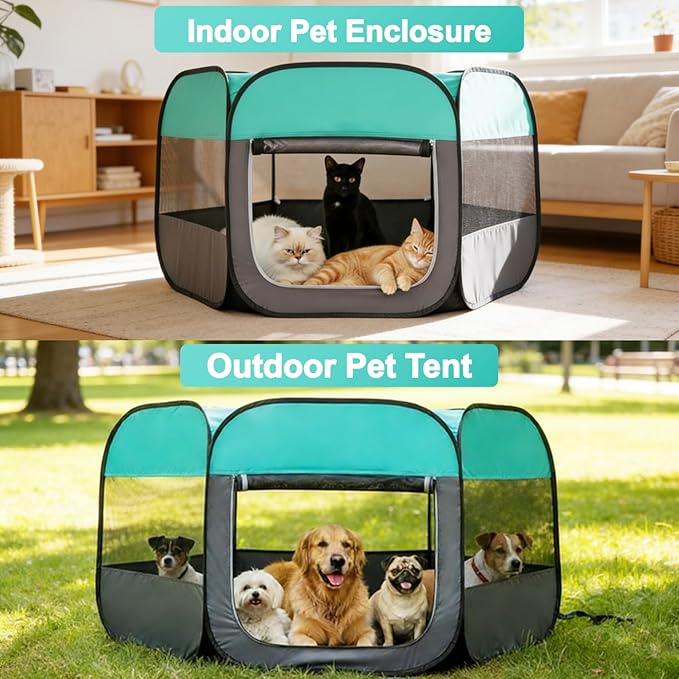 Dog Cat Playpen, Pet Playpen Indoor for Dog Crate Tent Cage Outdoor Foldable Dog Enclosure, Green Small