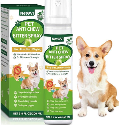 No Chew Spray for Dogs, 200ML Bitter Apple Spray for Dogs Cats Anti Chewing Licking from Furniture, Shoes, Bandages, Dog Training & Behavior Aids Spray, Indoor & Outdoor Use 1 Pack