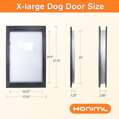 XL Dog Door for Exterior Doors, Heavy Duty Aluminum Doggy Door, Insulated Dual Flap for Extreme Weather, Lockable Doggie Door for Large & Extra Large Dogs up to 220 lbs