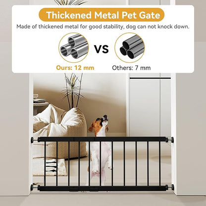 Dog Gate Indoor,18"-45" Adjustable Extra Wide Metal Short Dog Gate to Step Over, 18" Tall Small Pet Gate with 3 Extension Kits, Pressure Mounted Gate for Doorways & Stairs Black