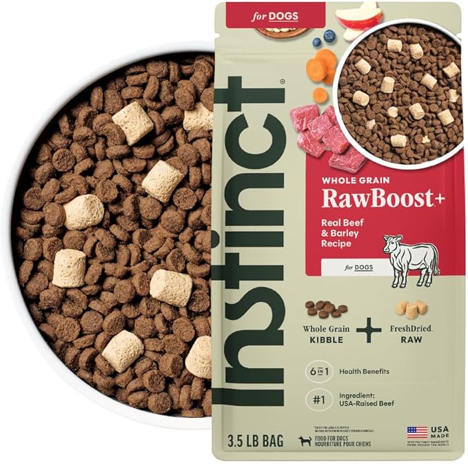 Instinct RawBoost, Natural Dry Dog Food with FreshDried Raw, Whole Grain Recipe - Real Beef & Barley, 3.5 lb. Bag