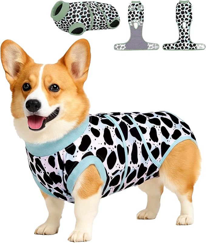 PetWarm Dog Recovery Suit, Recovery Suit for Female Male Dogs Onesie After Surgey Spay Neuter, Anti-Licking Pet Surgical Recovery Pajamas, Leopard Pattern, Green, S