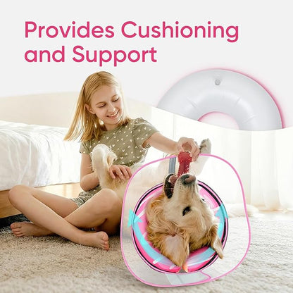 Supet Raised Inflatable Dog Cone After Surgery - Adjustable Recovery Donut Collar with Removable Shield to Stop Licking Wounds & Protect Stitches - Soft Dog Cone Alternative for Large Dogs (Pink,XXL)