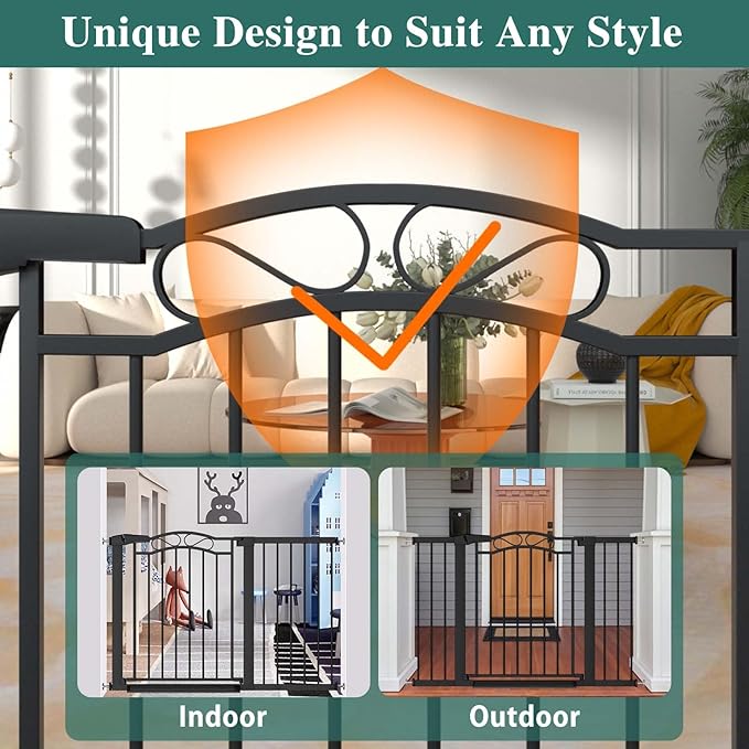 Fairy Baby 62.6"-65.3" Extra Wide Baby Gate with Door, 63 64 65 Inches Walk THR Baby Gates for Stairs Pressure Mounted no Drill, Indoor Tension Metal Child Pet Dog Safety Gate for Kids, Black