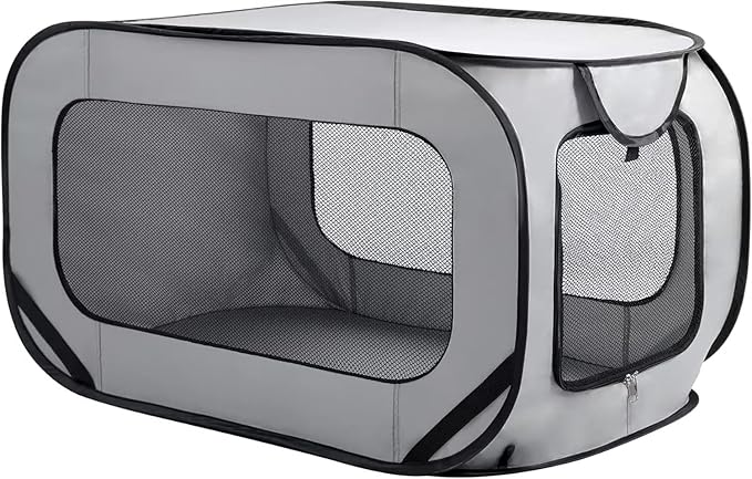 Foldable Dog Kennel for Medium Dogs 36-inch, Portable Waterproof Dog Crate, Pop-Up Indoor/Outdoor Pet Cage & Car Seat Travel Bed (Grey)