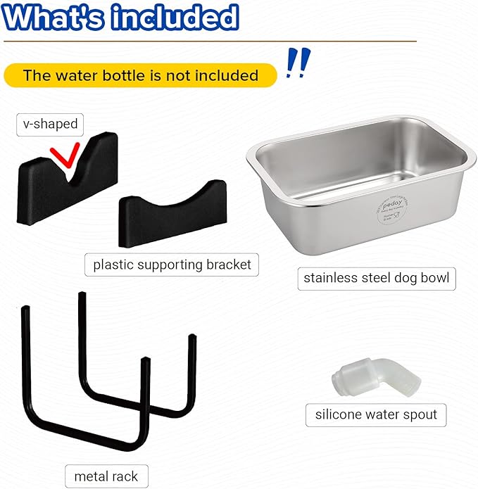 PEDAY Automatic Dog Waterer for Large & X-Large Dogs, Human Grade 18/8 Stainless Steel, Water Bottle Not Included