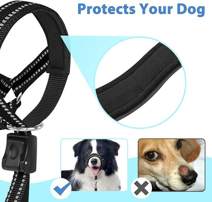 BARKLESS Soft Dog Head Collar, Patented Padded No Pull Head Halter, Training Nose Leash with Safety Link for Medium Large Dogs, Adjustable Muzzle Leash, Easy Control for Walking(Black, XL)