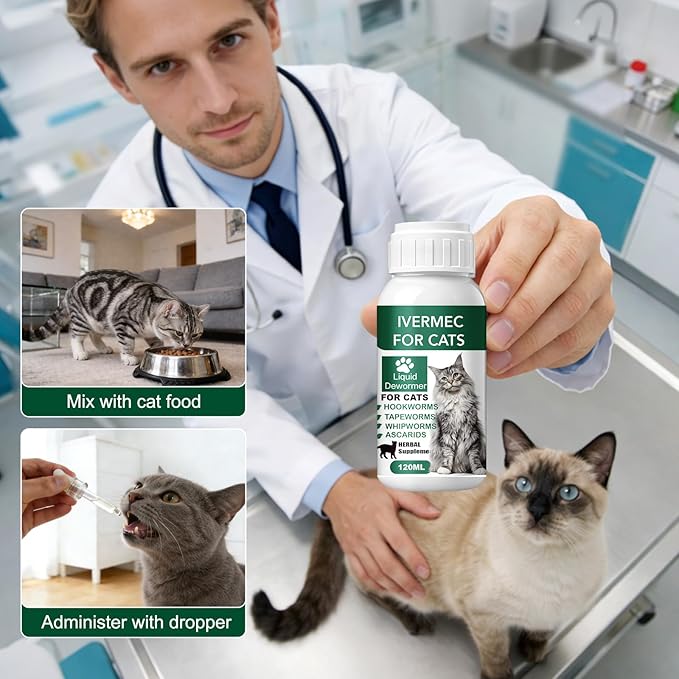 lvermect Dewormer Liquid for Dogs and Cats, Digestive Cleanser Treatment, Broad Spectrum for All Wormer, Hookworms, Lung Worms, Pin Worms, Round Worms