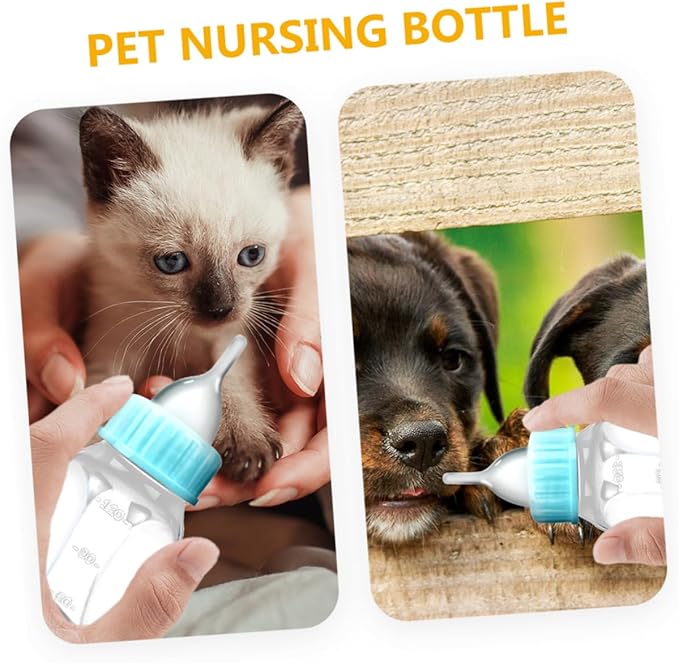 Levemolo 2pcs Cat Milk Bottle for Newborn Kittens and Puppies Manual Feeder with Silicone Nipple Safe and Odorless Small Pet Feeding Bottles for Hand-Feeding and Controlling Food Intake
