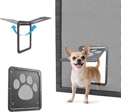 PETLESO Small Dog Door for Screen Door, Cat Door 8"×10" Magnetic Flap Self-Closing, Pet Screen Door for Sliding Door, Puppy Doggy and Cat Door Built in Screen, Lockable, Black S