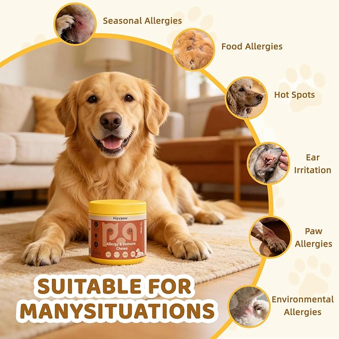Dog Allergy Relief Probiotics Chews 100ct: Dogs Probiotic for Itching Relief and Skin Allergy- Soft Probiotics Chew for Dogs Digestive Health Gut Health & Immune System-Skin and Coat Health