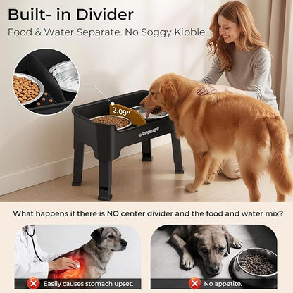 URPOWER Mess Proof Elevated Dog Bowls, High Wall Splash Guard Design, 4 Height Adjustable Raised Bowl Stand, 2 Stainless Steel Bowls, Non-Slip Food Water Set for Small Medium Large Dogs